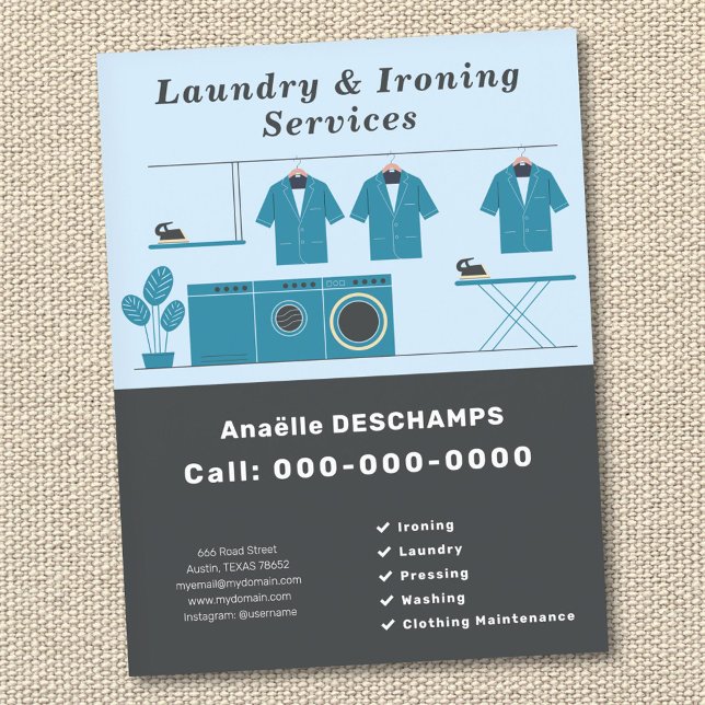 Folheto de Serviços de Lavagem e Ironagem (Laundry & Ironing Services Flyer)