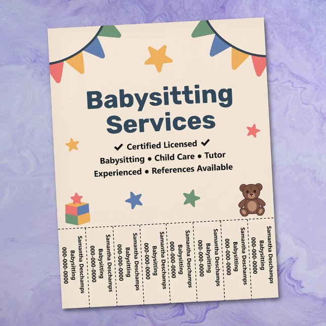 Folheto de Tiras de Rasgo de Babá (Babysitting Tear Off Strips Flyer)