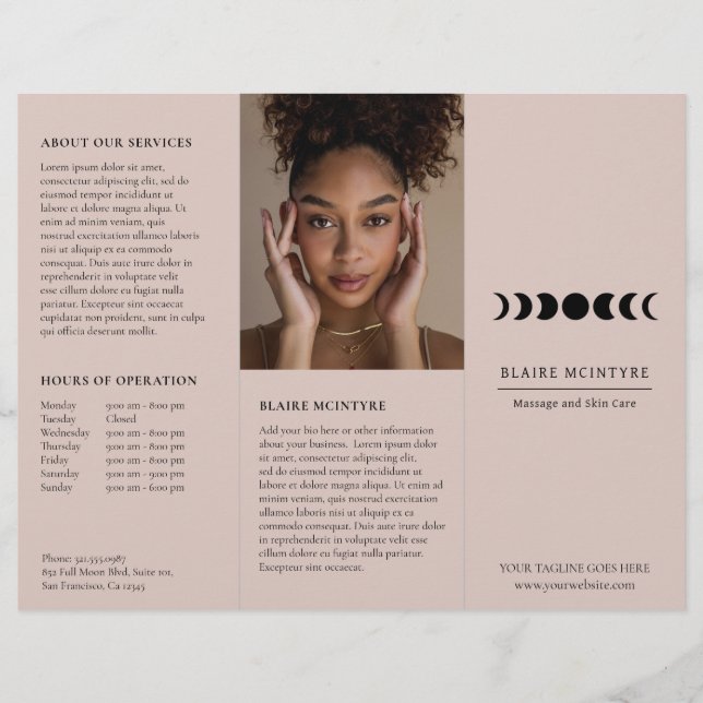 Folheto de três vezes sobre as fases da lua Mauve  (Frente)