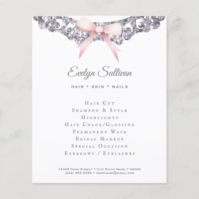 Folheto do arco rosa com quadro de brilho prateado (Frente)