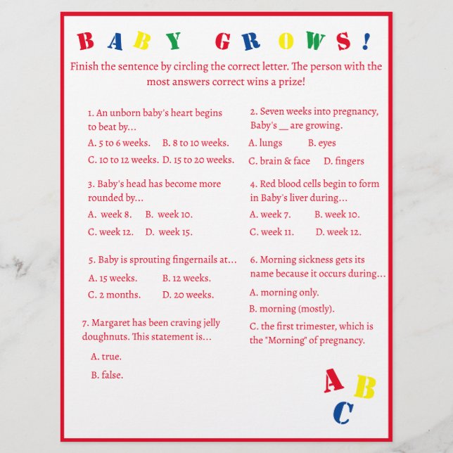 Folheto do Jogo "ABC Bebê Cresce!" (Frente)