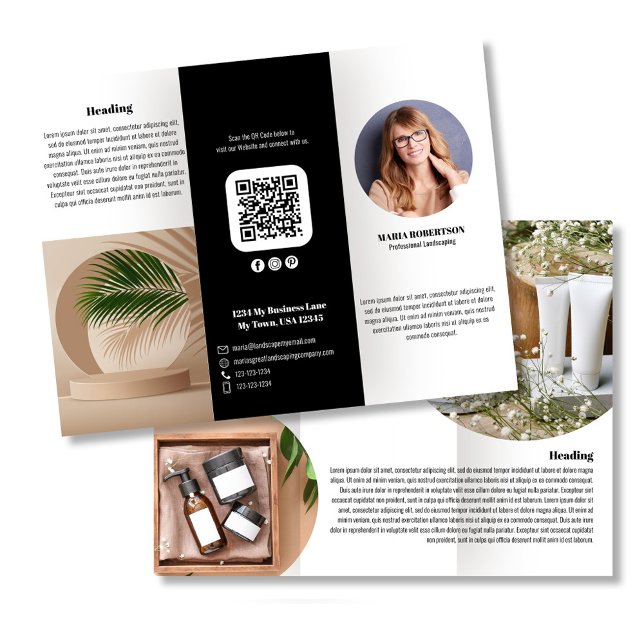 Folheto do logotipo preto ou da foto comercial (Business brochure with your photo or logo template. )