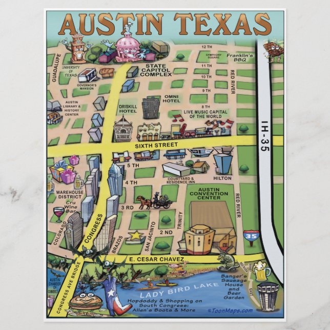 Folheto do Mapa do centro Austin Texas (Frente)