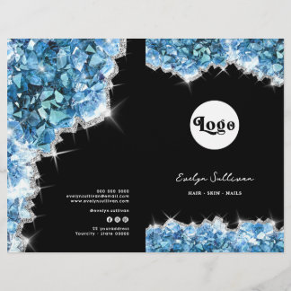 Folheto do menu do serviço de cristais azuis