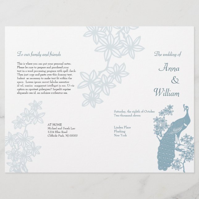 Folheto do Programa de Casamento de Peacock (Frente)