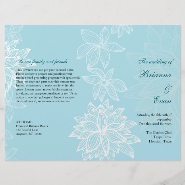 Folheto do Programa de Casamento de Sapphire Bloom (Frente)