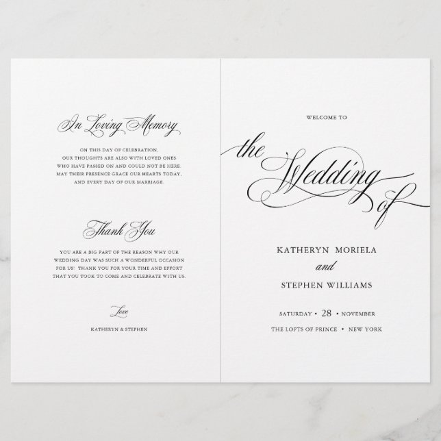 Folheto do Programa de Casamento Elegante de Scrip (Frente)