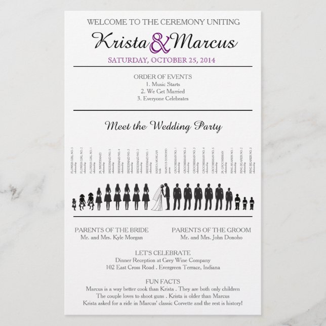 Folheto do Programa de Casamento Silhouettes Simpl (Frente)