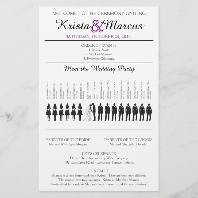 Folheto do Programa de Casamento Silhouettes Simpl (Frente)