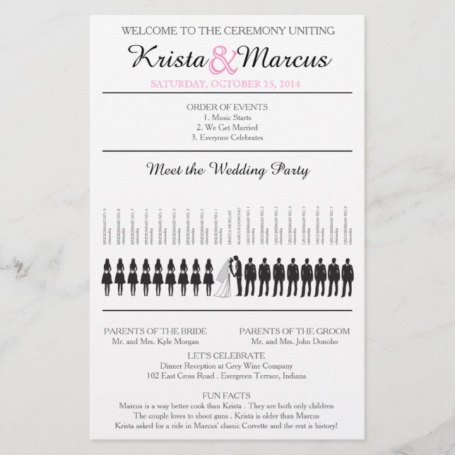 Folheto do Programa de Casamento Silhouettes Simpl (Frente)