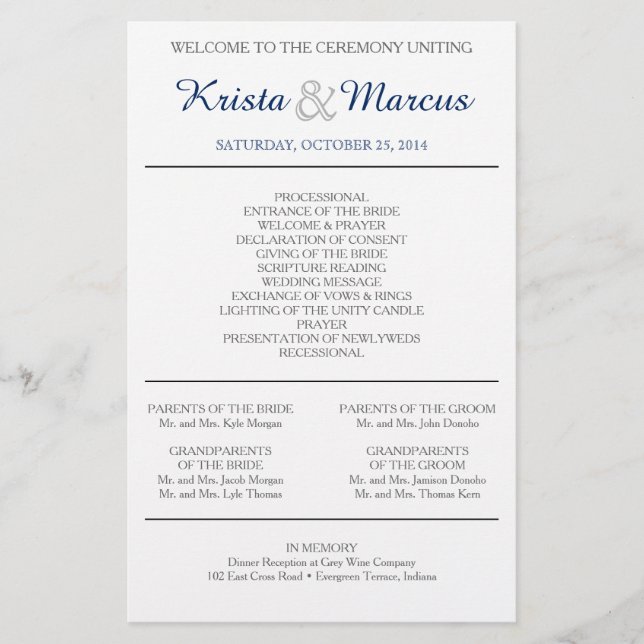 Folheto do Programa de Casamento Silhouettes Simpl (Frente)