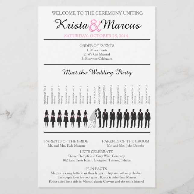 Folheto do Programa de Casamento Silhouettes Simpl (Frente)