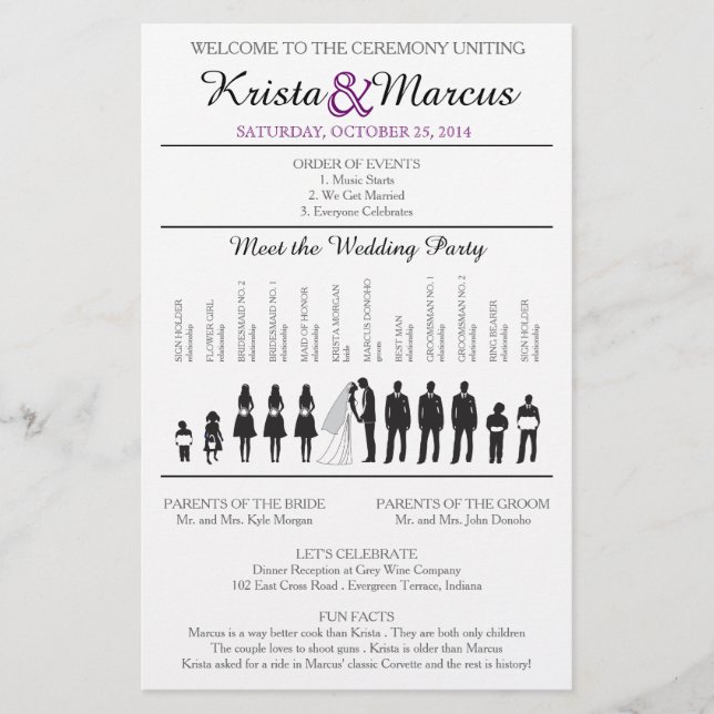 Folheto do Programa de Casamento Silhouettes Simpl (Frente)