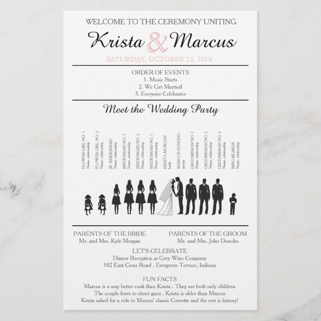 Folheto do Programa de Casamento Silhouettes Simpl (Frente)