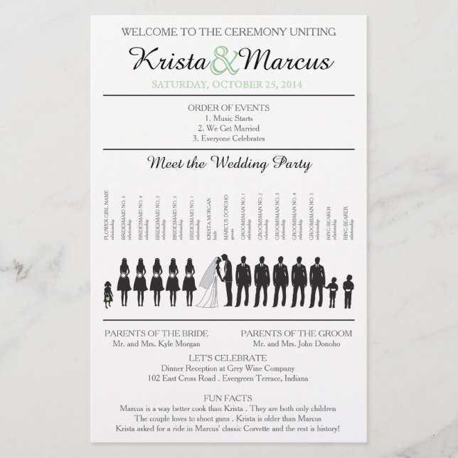 Folheto do Programa de Casamento Silhouettes Simpl (Frente)