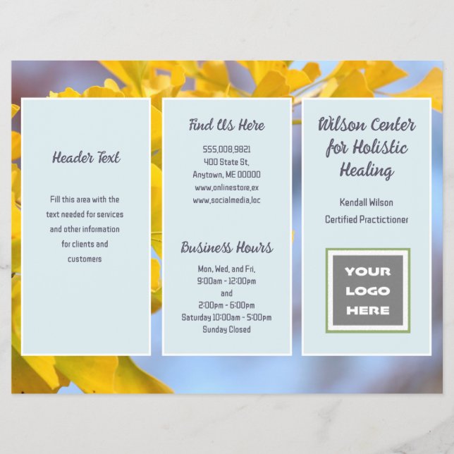 Folheto dobrado do logotipo comercial da Gingko (Frente)