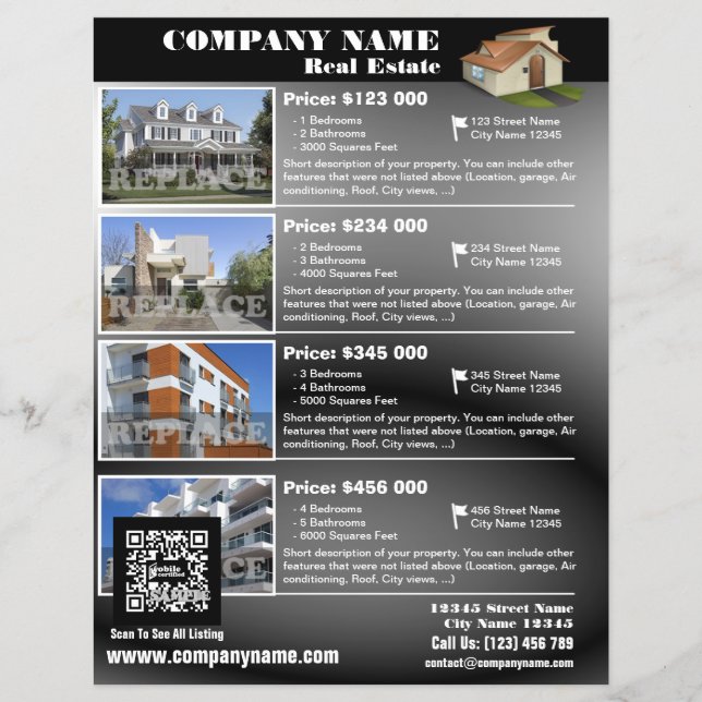 Folheto elegante com código QR branco (QR452) (Frente)