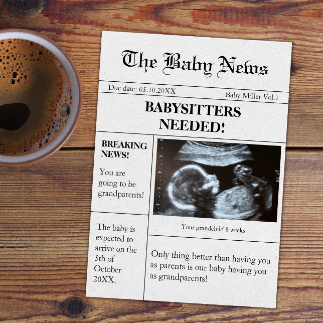 Folheto Engraçado Anúncio De Gravidez Para Pais (funny unique newspaper pregnancy announcement for parents)