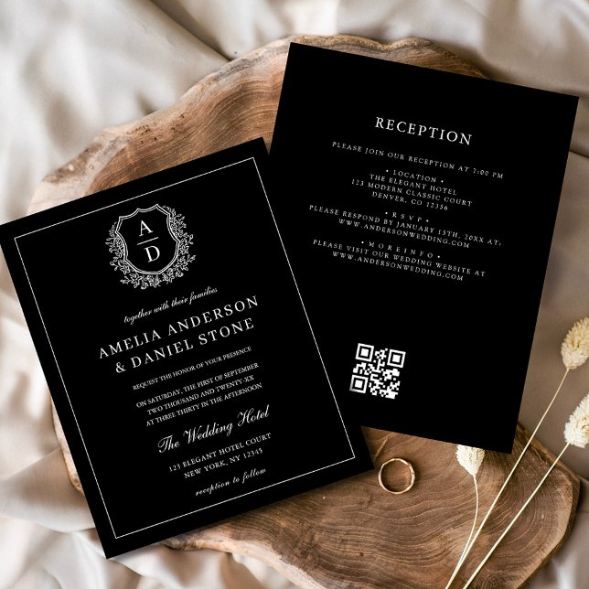 Folheto Formal Monograma Casamento Código QR (Criador carregado)
