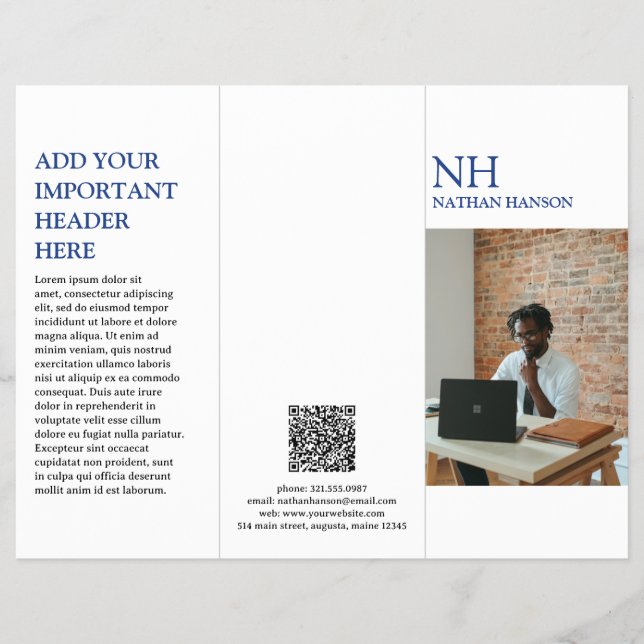 Folheto Moderno do Monograma Azul Simples (Frente)