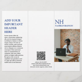 Folheto Moderno do Monograma Azul Simples