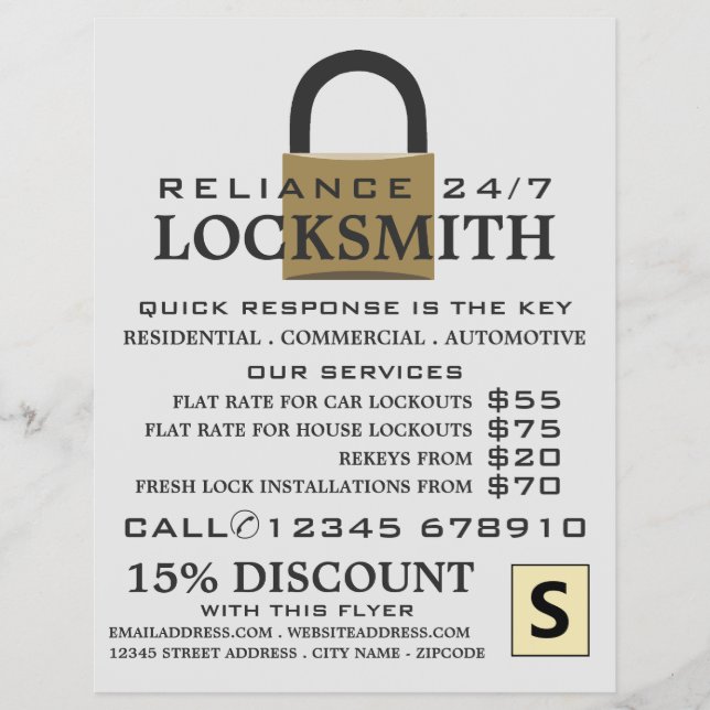 Folheto publicitário moderno, Locksmith (Frente)
