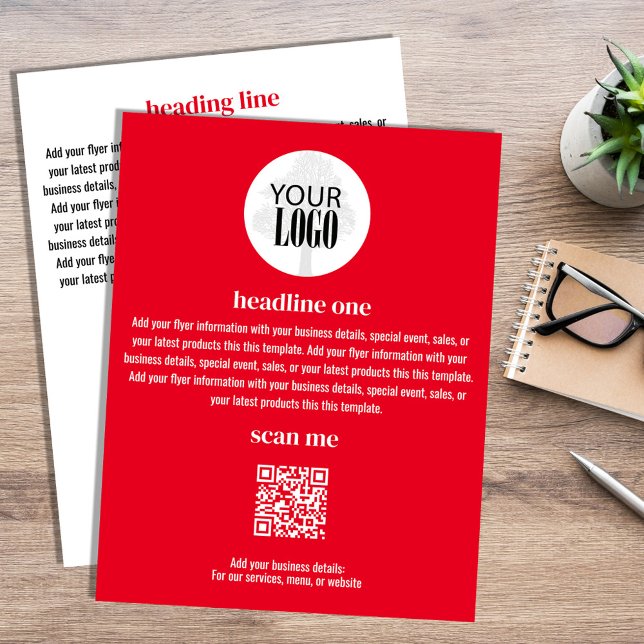 Folheto Vermelho Minimalista Simples (Red and white business flyers add your logo. )