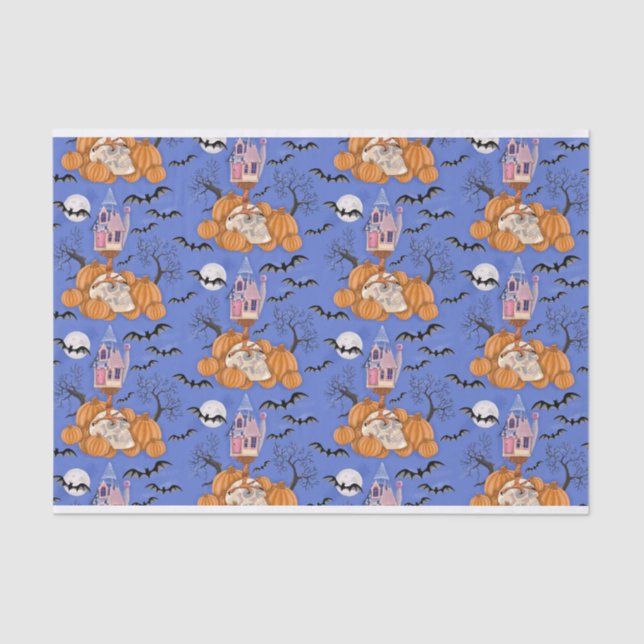 Folhetos de Halloween, abóboras, crânio e papel ti (Frente )