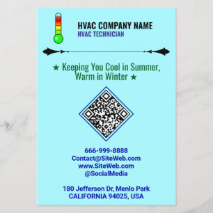 Folhetos profissionais HVAC (Código QR, Logotipo e