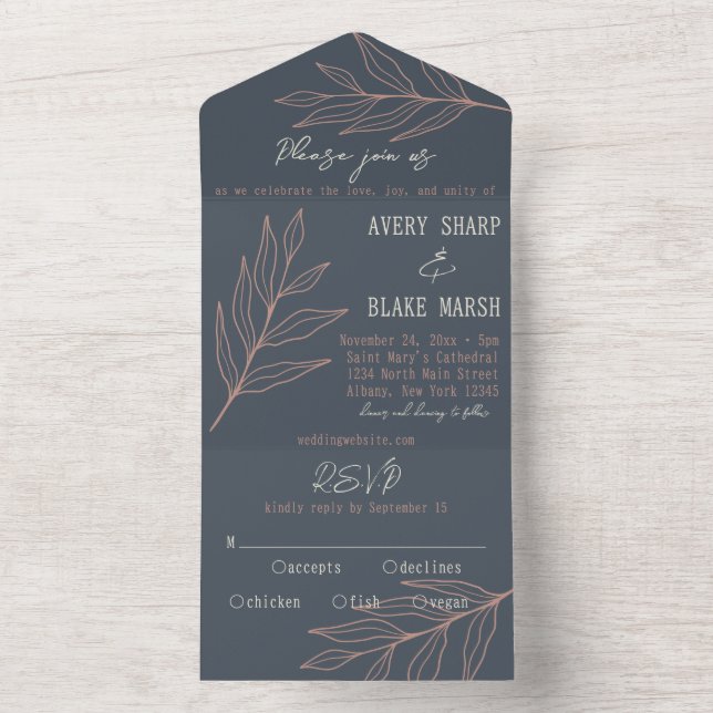 Foliage Leaf Line Art Charcarbont, Cream & Pink Bo (Interno)