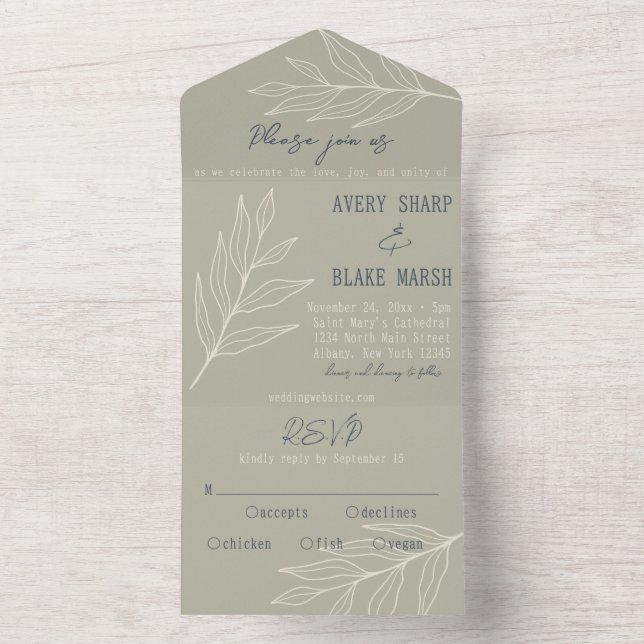 Foliage Line Art Sage, Cream & Marinho Boho (Interno)