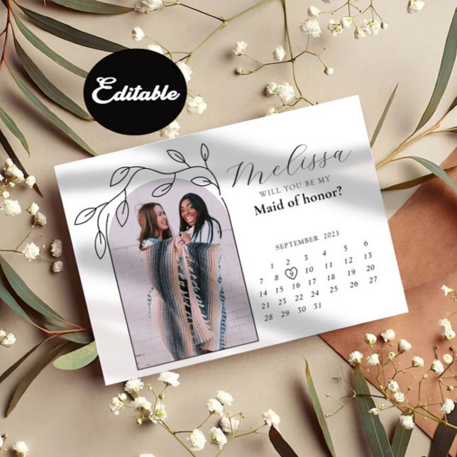 Foliage Modern Arch Bridesmaid - Cartão de Propost (Criador carregado)