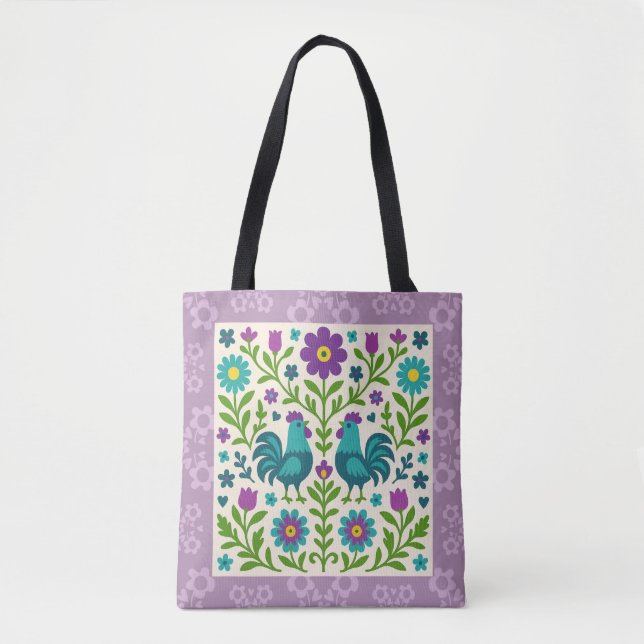 Folk Art Cockerel Tote Bag (Frente)