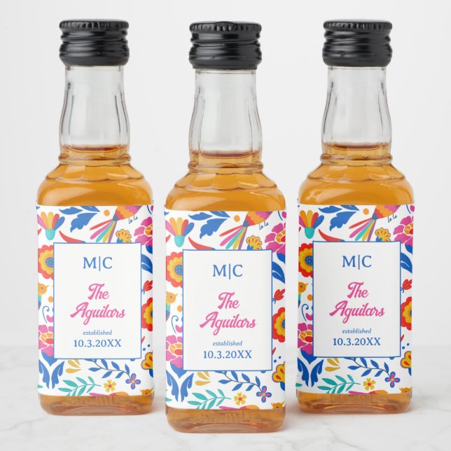 Folk Art Floral Fiesta Monograma Wedding Favor (Garrafas)