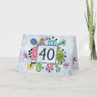 Folk Art Frame 40 aniversário de 40 anos - Cartão