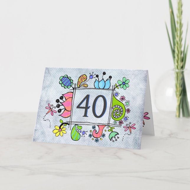 Folk Art Frame 40 aniversário de 40 anos - Cartão  (Frente)