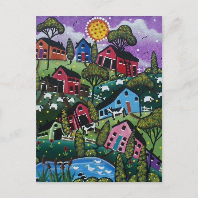 Folk ART Lazy Day s by LORI EVERETT cartão postal (Frente)
