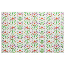 Folk Art Tulip and Birds Tecido