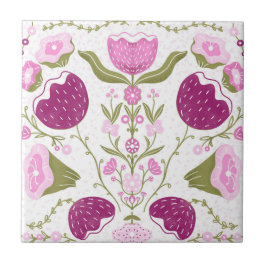 Folk Floral Pattern. Pink & Burgundy Flower Design