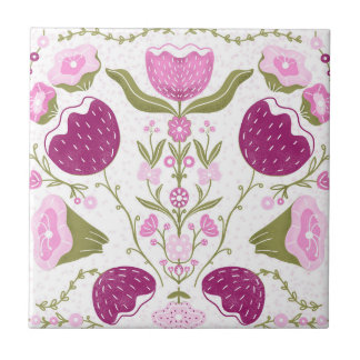 Folk Floral Pattern. Pink & Burgundy Flower Design