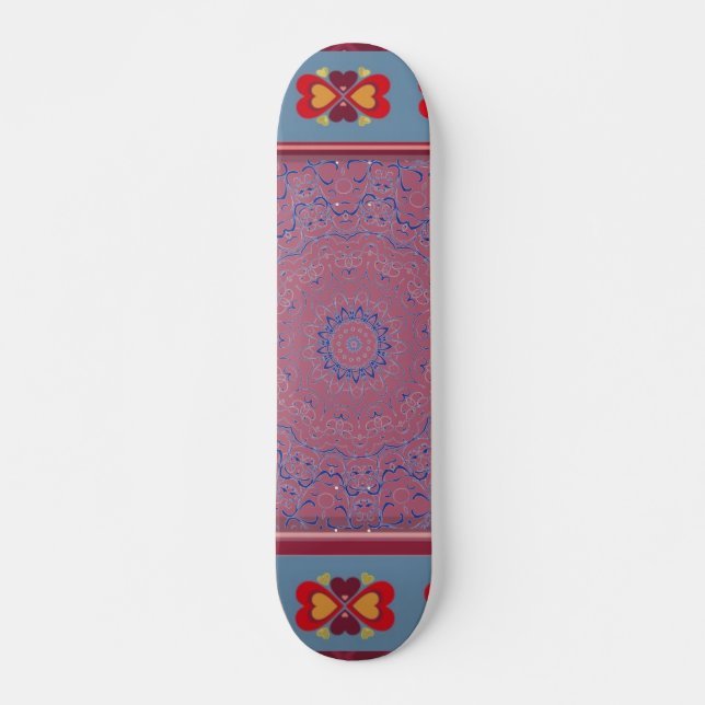 Folk Heart Pattern Skateboard (Frente)