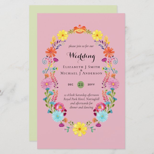 Folkart Flower Fiesta Convite De Casamento Boda (Frente/Verso)