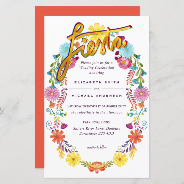 Folkart Flower Fiesta Convite De Casamento Boda (Frente/Verso)