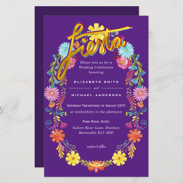 Folkart Flower Fiesta Convite De Casamento Boda (Frente/Verso)