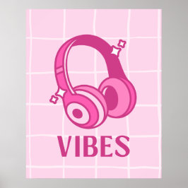Fones de Ouvido Pink Vibes Estética Poster 24"x30"