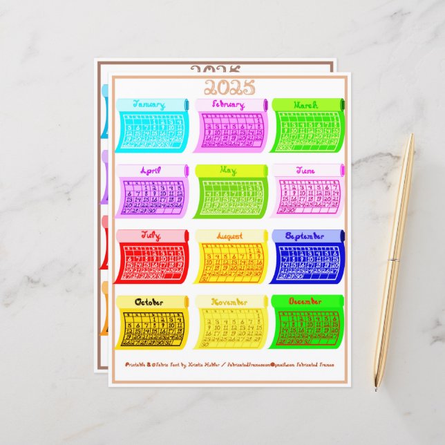 Fonte do Tecido de Bolsa de Calendário 2025 12 Mes (Frente/Verso In Situ)