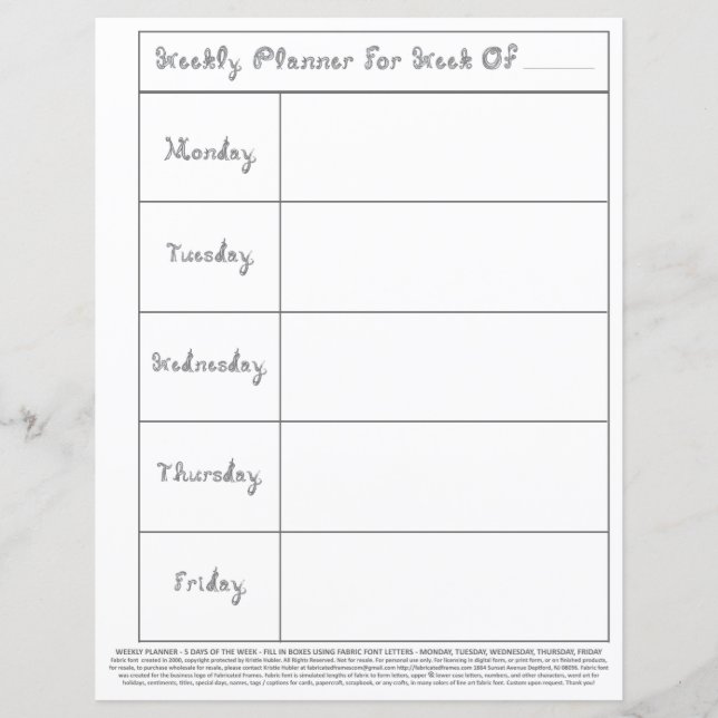 Fonte do Tecido de prata do plano de lição de 5 di (Frente)