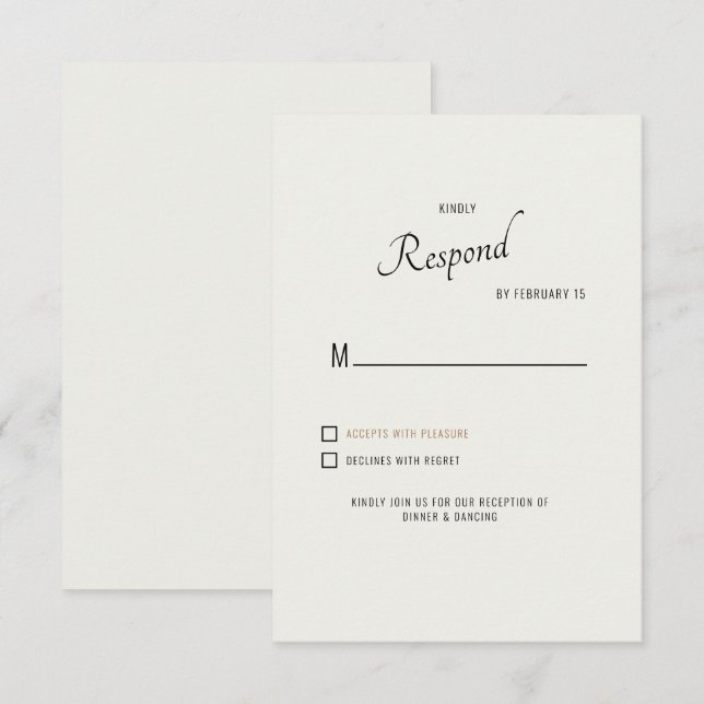 Fonte Moderna Creme Preto Texto Casamento RSVP (Frente/Verso)