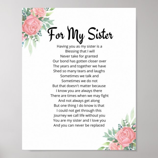 For My Sister Poem Sister Gift Poster (Frente)