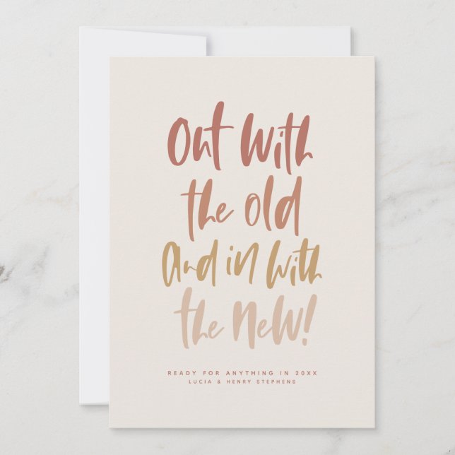 Fora com o antigo cartão de feliz ano novo moderno (Frente)